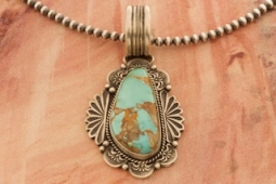 Day 3 Deal - Genuine Royston Turquoise Sterling Silver  Pendant and Navajo Pearls Necklace